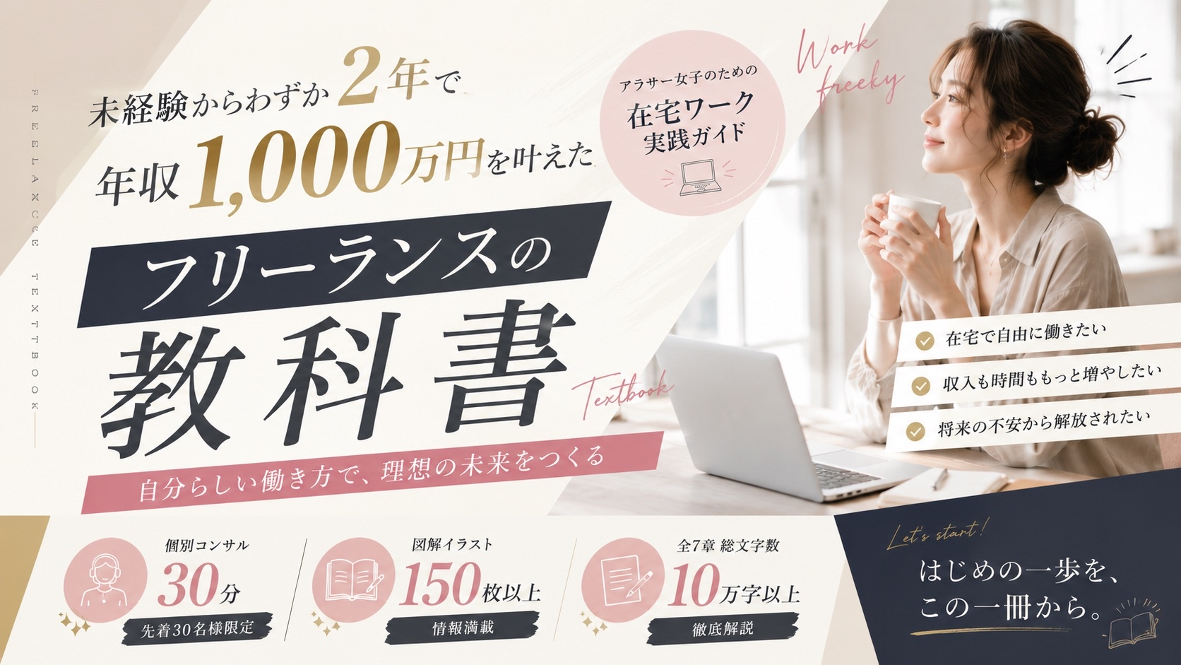 分析をもとに生成した「フリーランスの教科書」バナーのデザインサンプル案